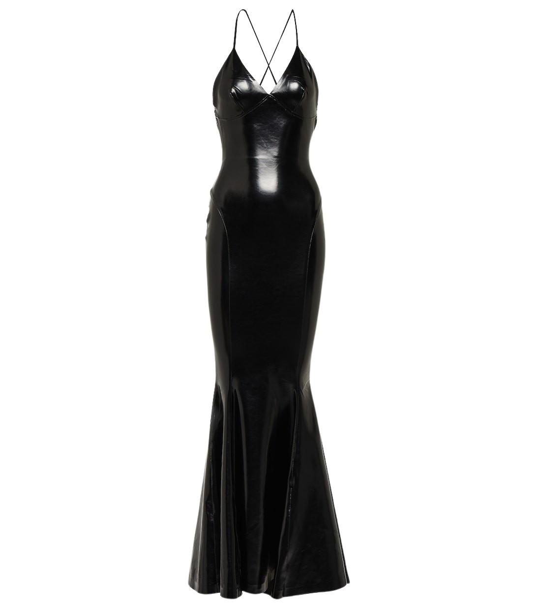 Norma Kamali Open back faux patent leather maxi dress71074 nobg
