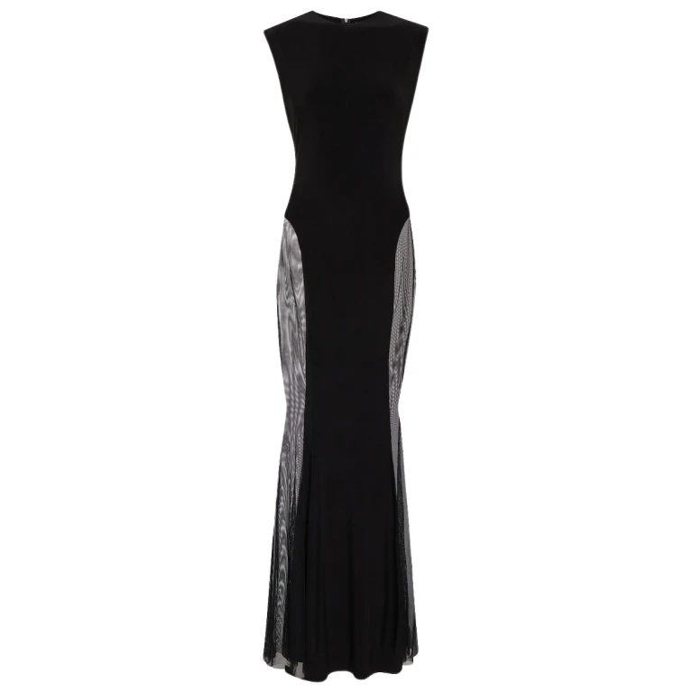 Norma Kamali Paneled jersey and mesh maxi dress59960 nobg