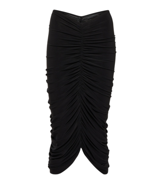 Norma Kamali Shirred high rise midi skirt85363 nobg