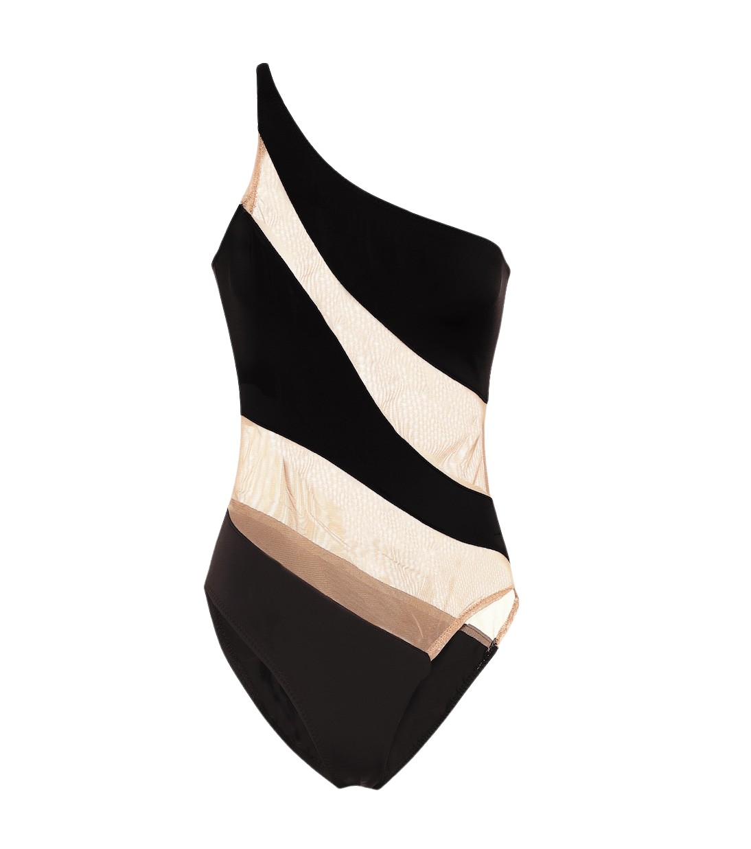 Norma Kamali Snake paneled mesh one-shoulder swimsuit