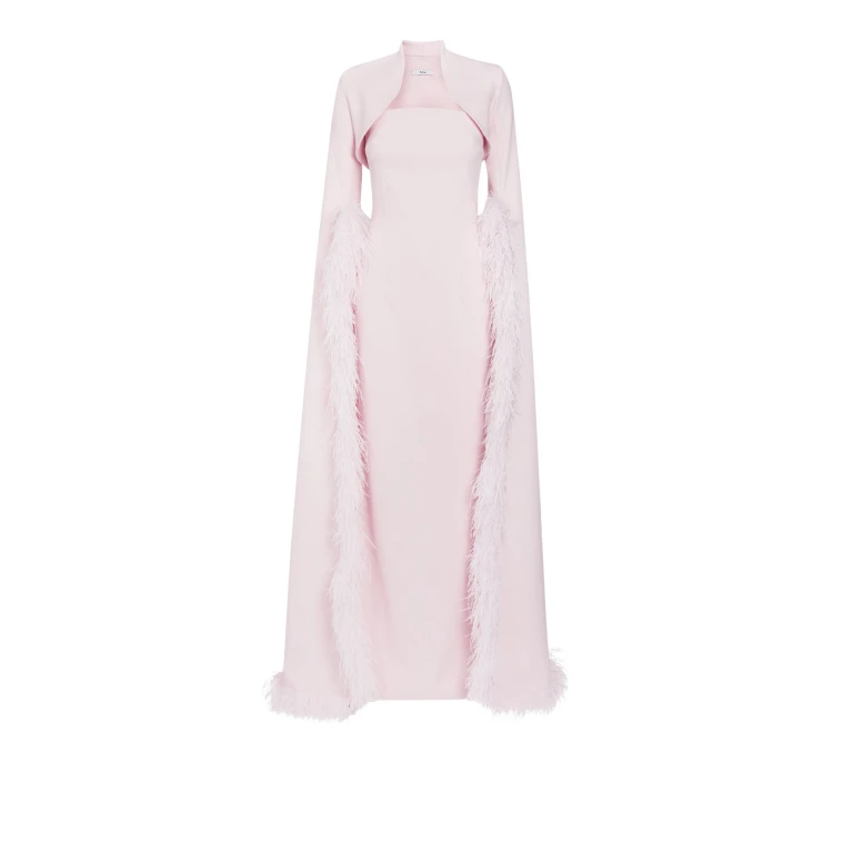 Safiyaa Amari Pale Pink Feather Trimmed Bolero With Soshin Dress18388 nobg
