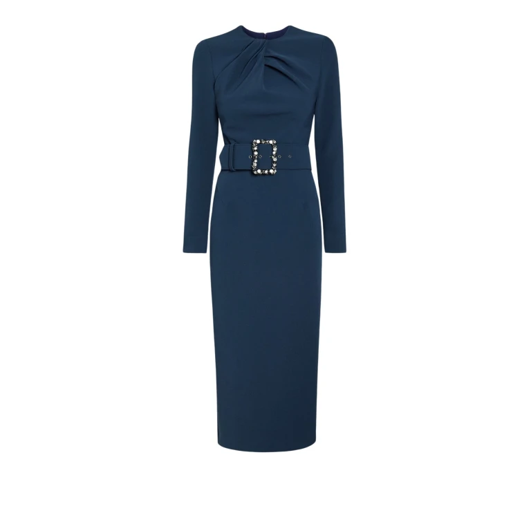 Safiyaa Brunna Ink Blue Midi Dress With Embroidered Belt88486 nobg