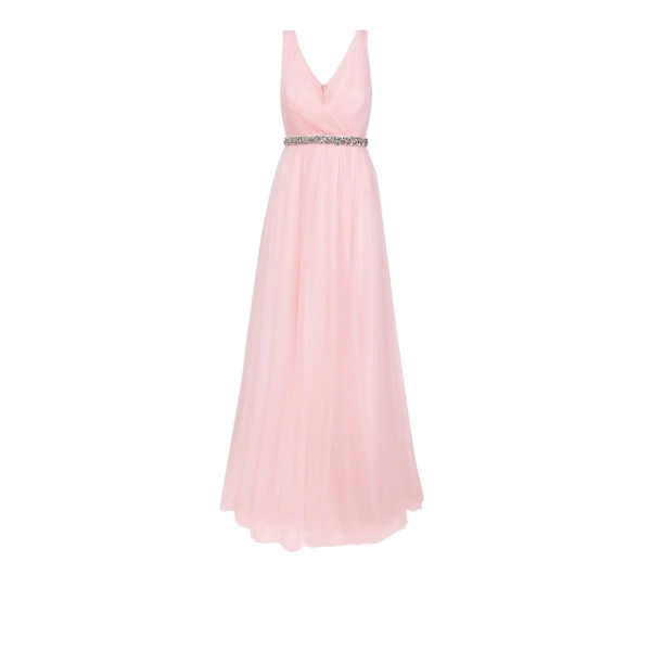Safiyaa Enrica Barely Pink Long Dress With embroidered Belt21091 nobg