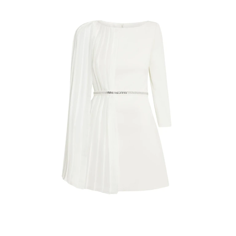 Safiyaa Erma Ivory Short Dress With Embroidered Belt44688 nobg
