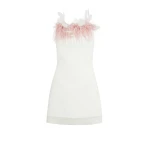 Safiyaa Molly Ivory Feather Trimmed Short Dress38955 nobg