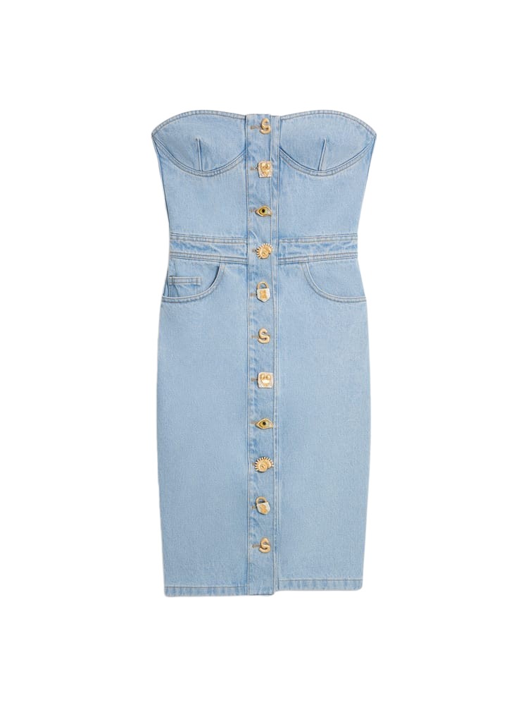 Schiaparelli Denim Bustier Bijoux Dress 616426 nobg