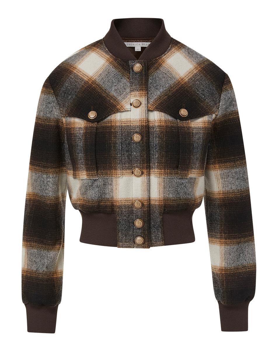 Veronica Beard Stanley Plaid Bomber Jacket
