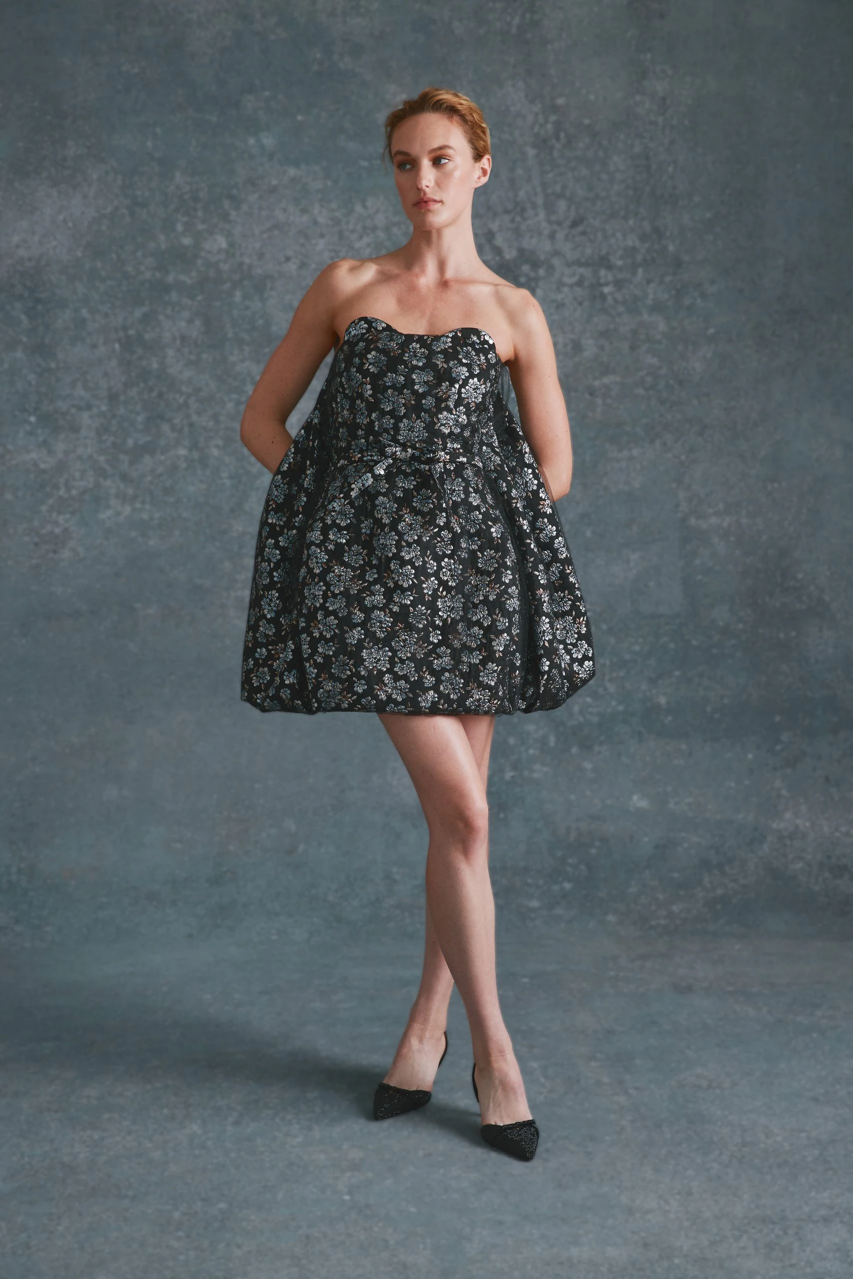 Alexandra-Pijut-Cloud-Dress-In-Metallic-Blue-Brocade Alexandra Pijut Cloud Dress In Metallic Blue Brocade