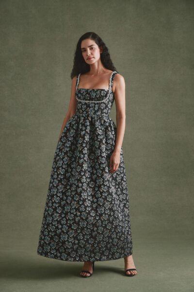Alexandra Pijut Coupe Dress In Metallic Blue Brocade