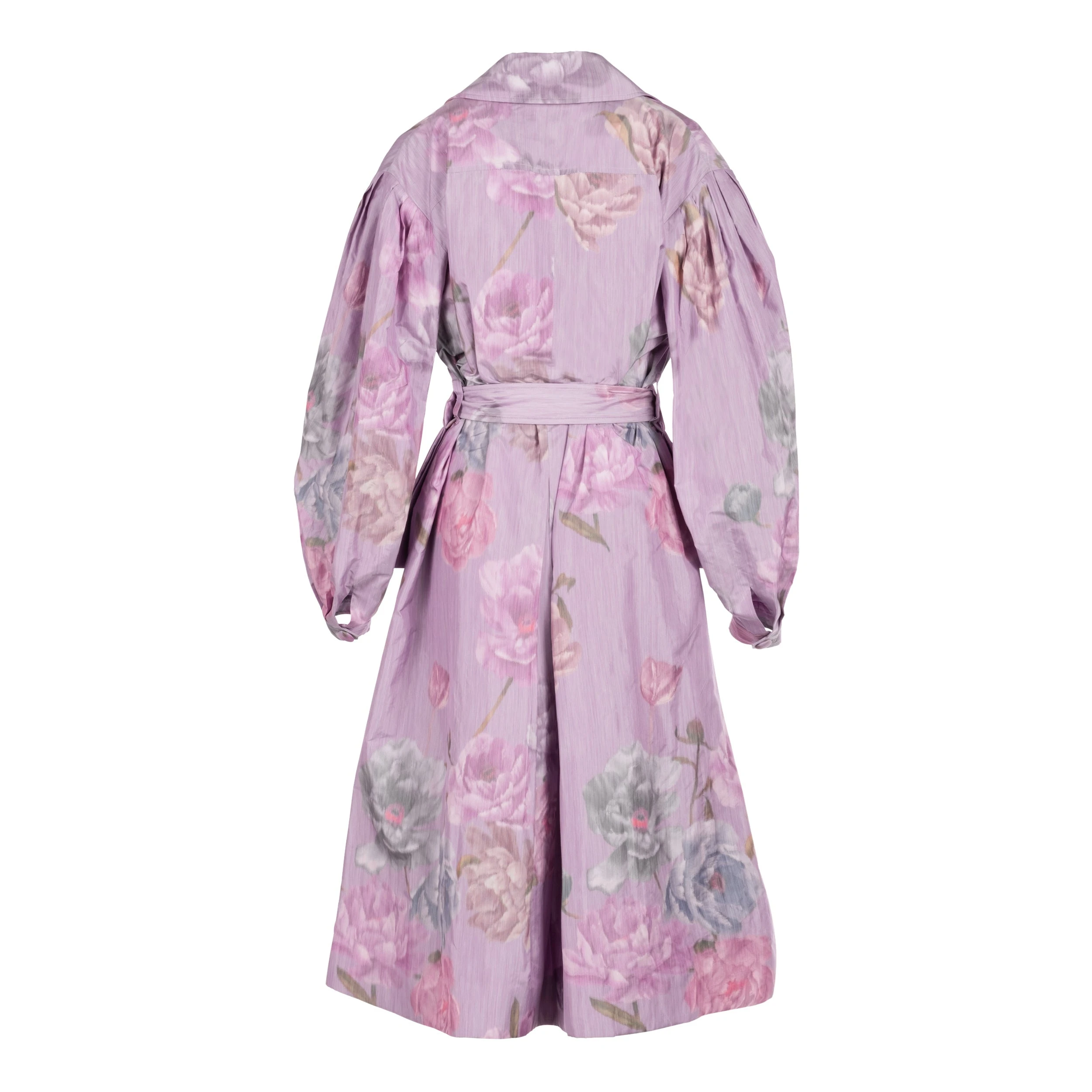 Alexandra-Pijut-Riding-Trench-In-Lilac-Floral-Taffeta Alexandra Pijut Riding Trench In Lilac Floral Taffeta