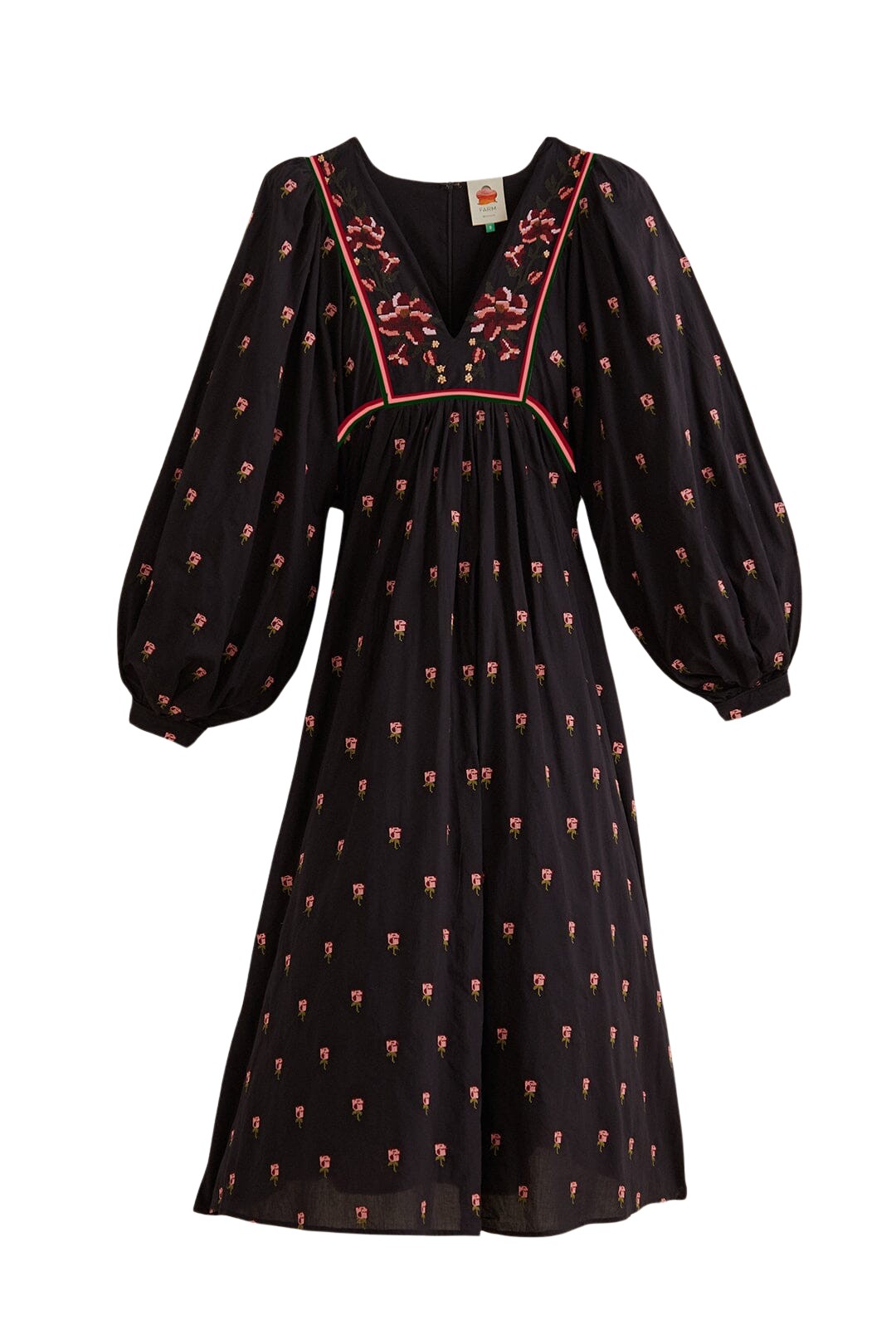 Farm Rio Black Floral Embroidered V Neck Maxi Dress