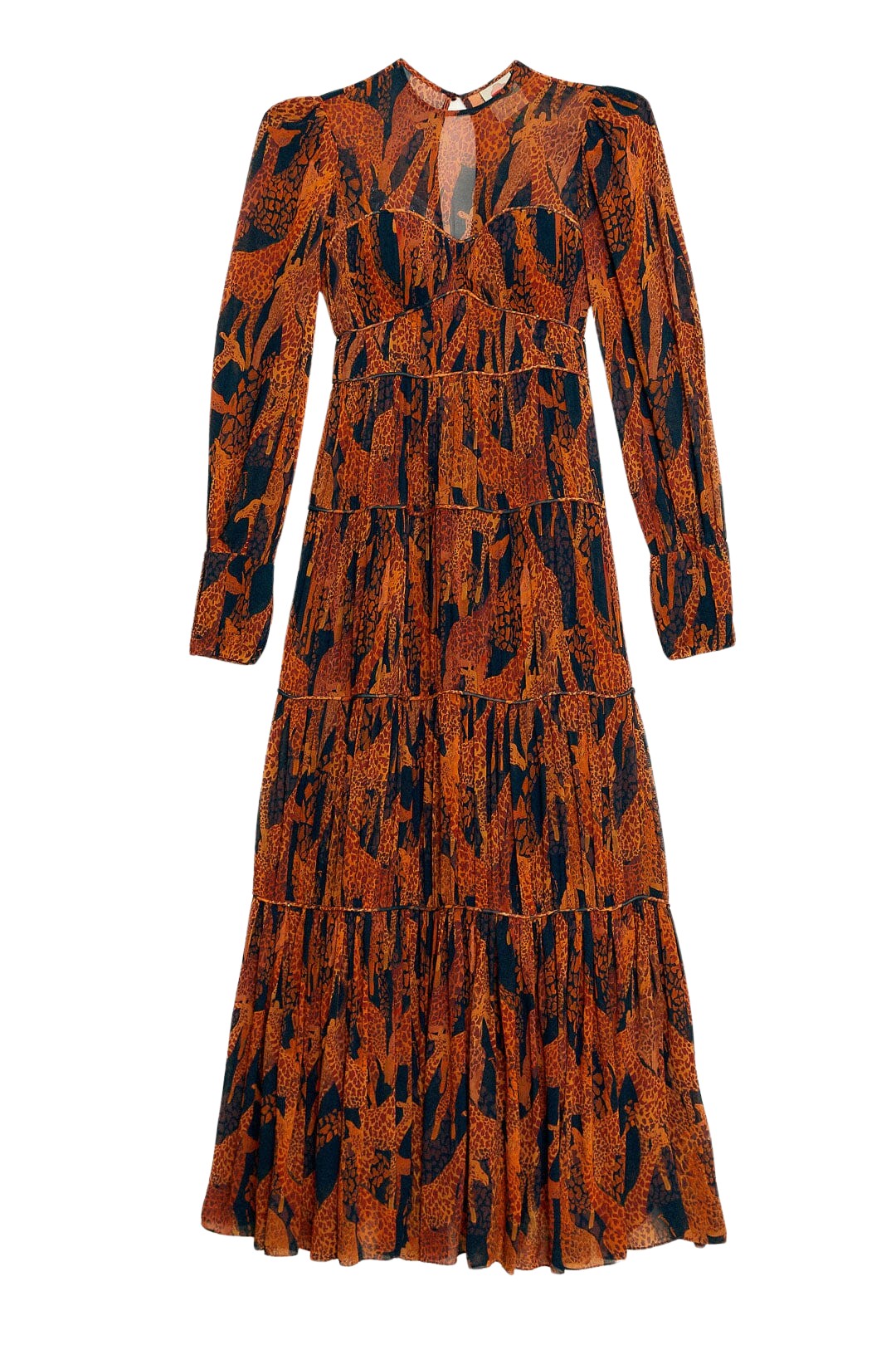 Farm Rio Black Giraffes Puff Sleeve Maxi Dress40503 nobg