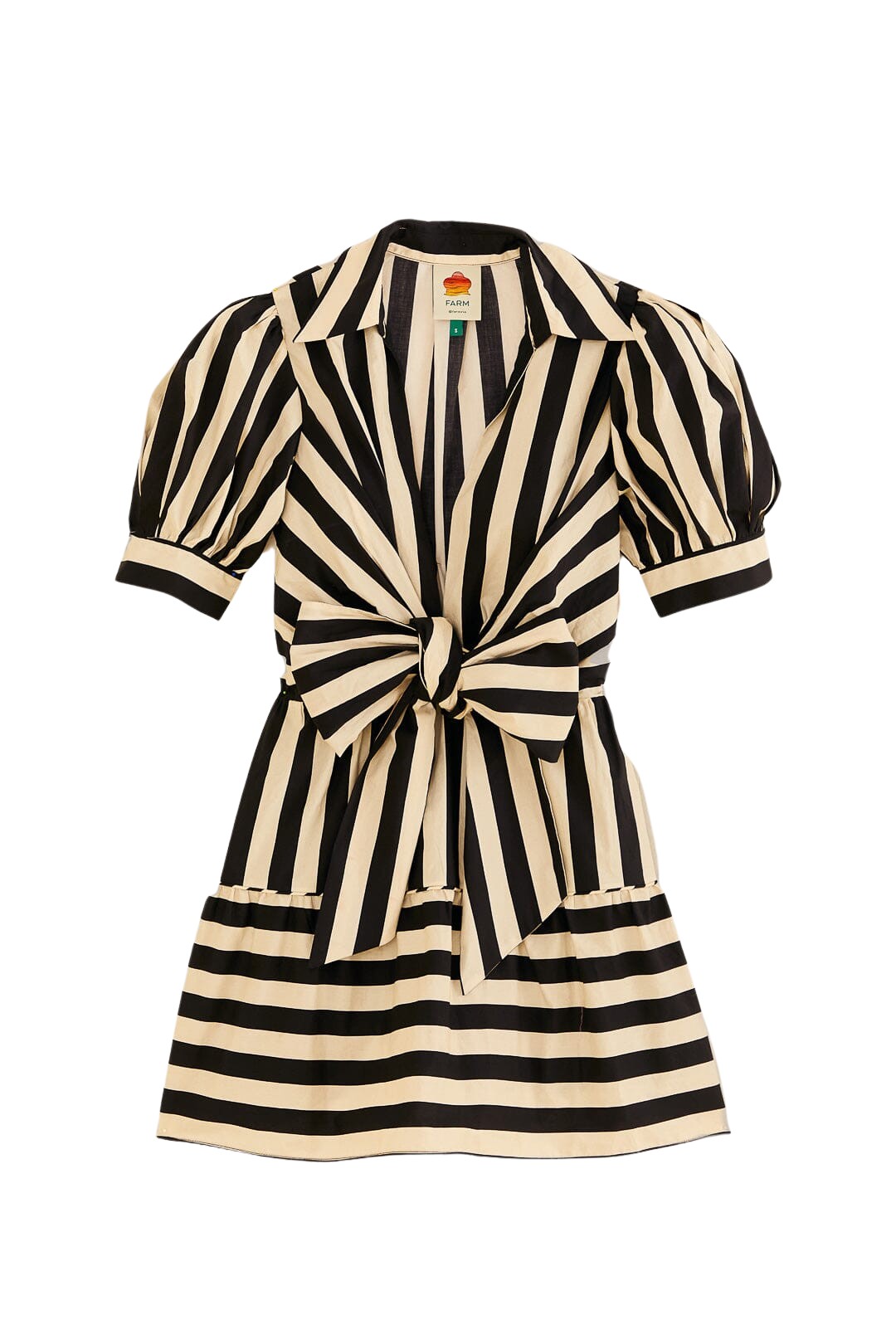 Farm Rio Black Mixed Stripes Short Sleeve Mini Dress