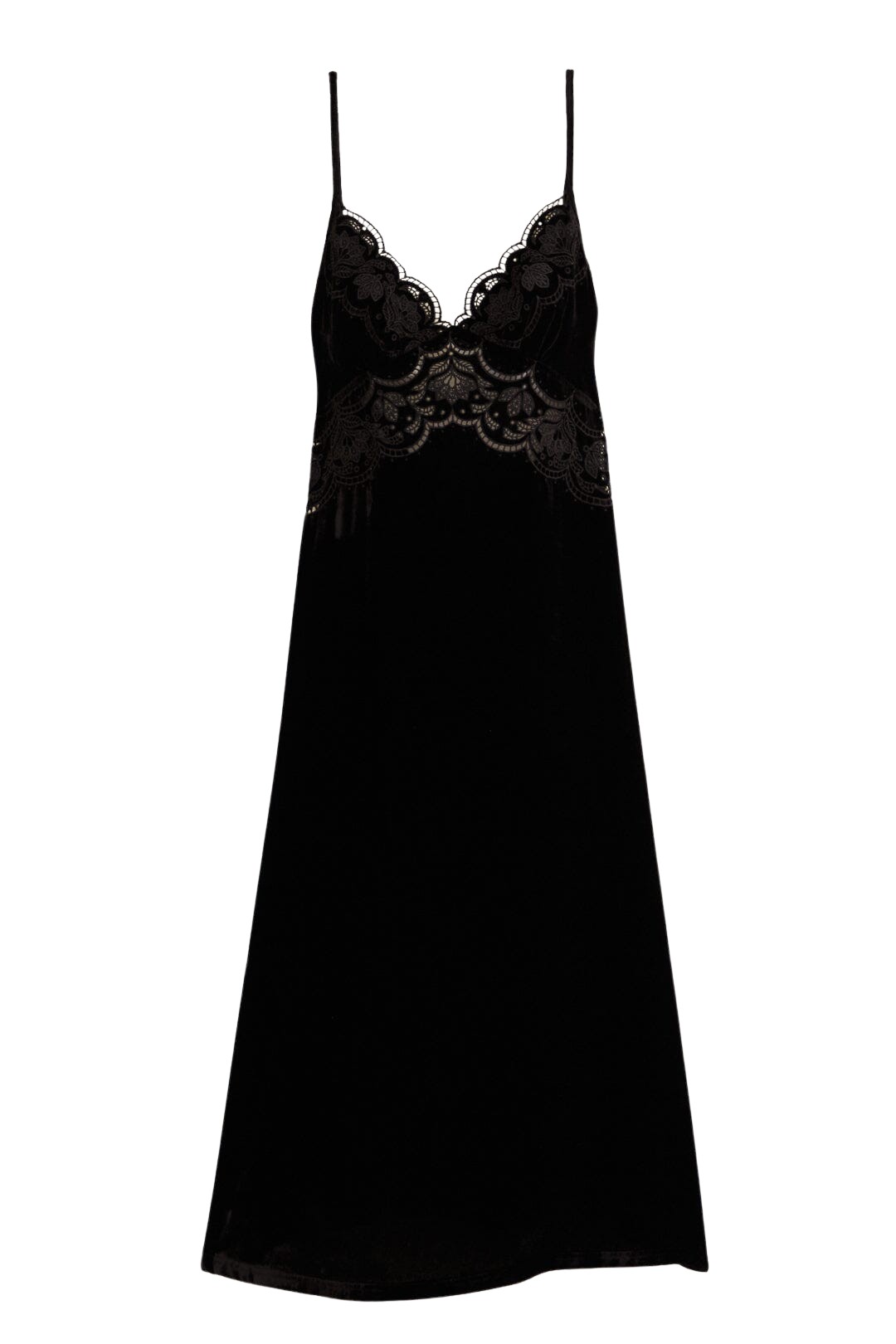 Farm Rio Black Richelieu Velvet Slip Dress