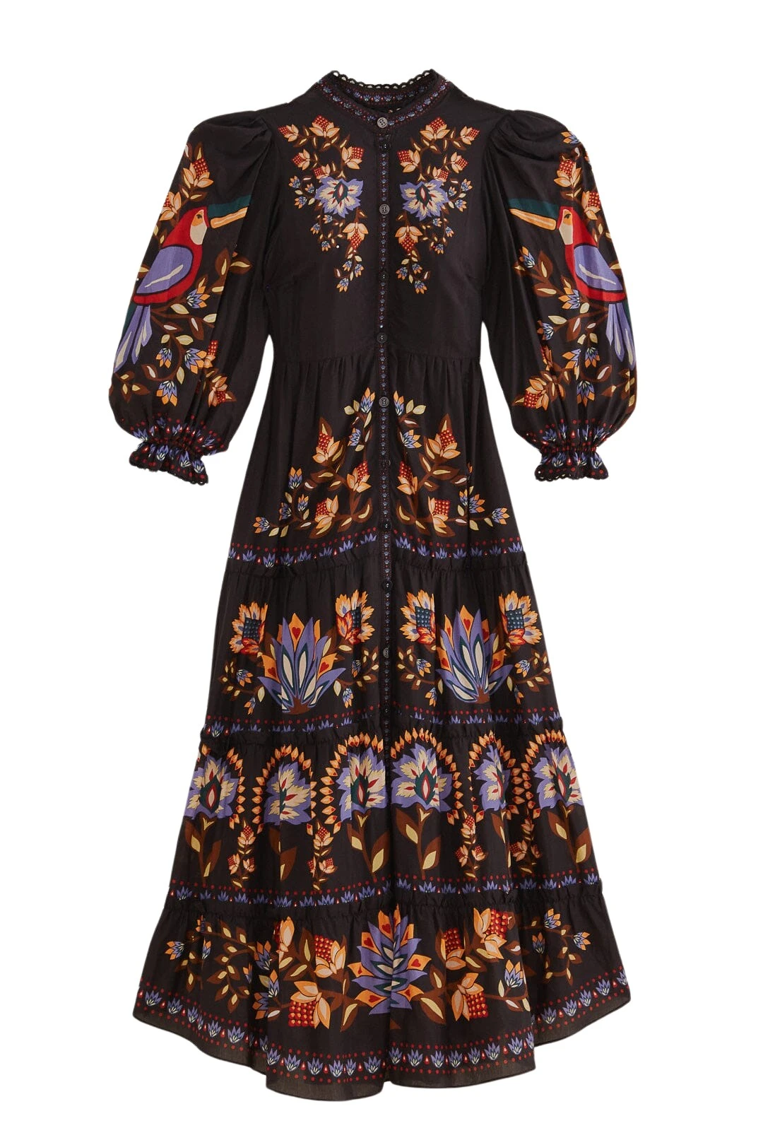 Farm Rio Black Winter Garden Long Sleeve Maxi Dress95535 nobg Farm Rio Black Winter Garden Long Sleeve Maxi Dress95535 nobg