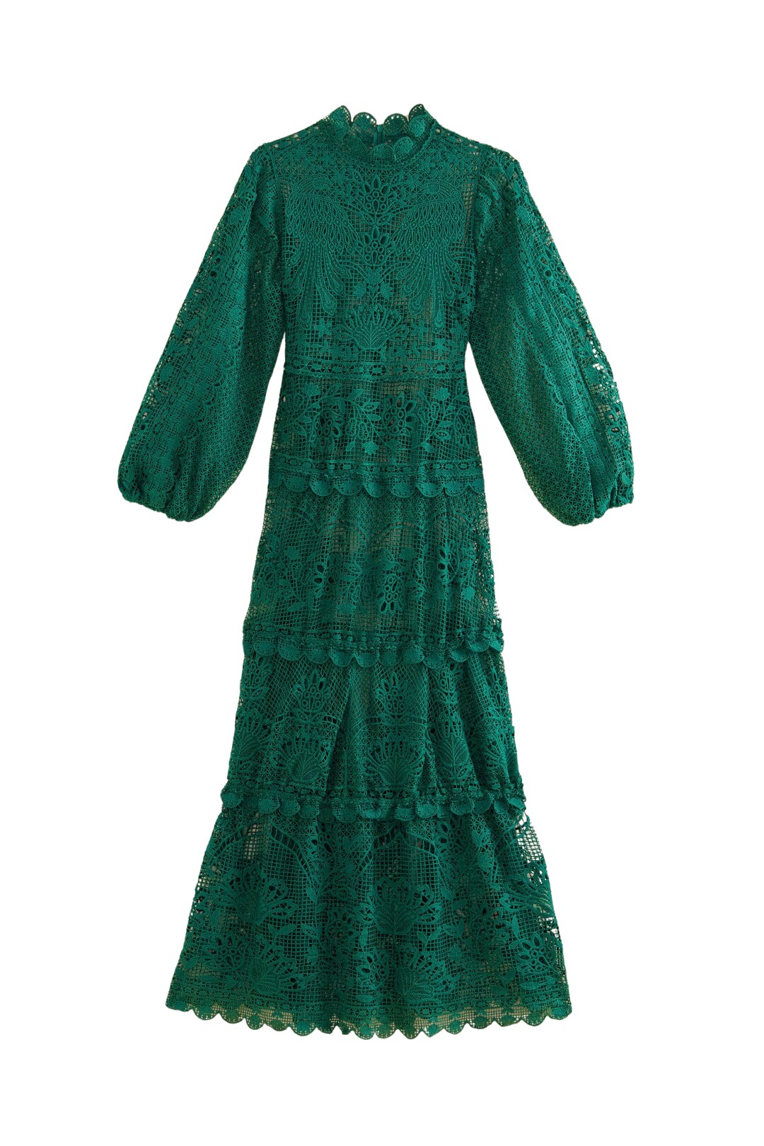 Farm Rio Dark Green Guipure Long Sleeve Maxi Dress