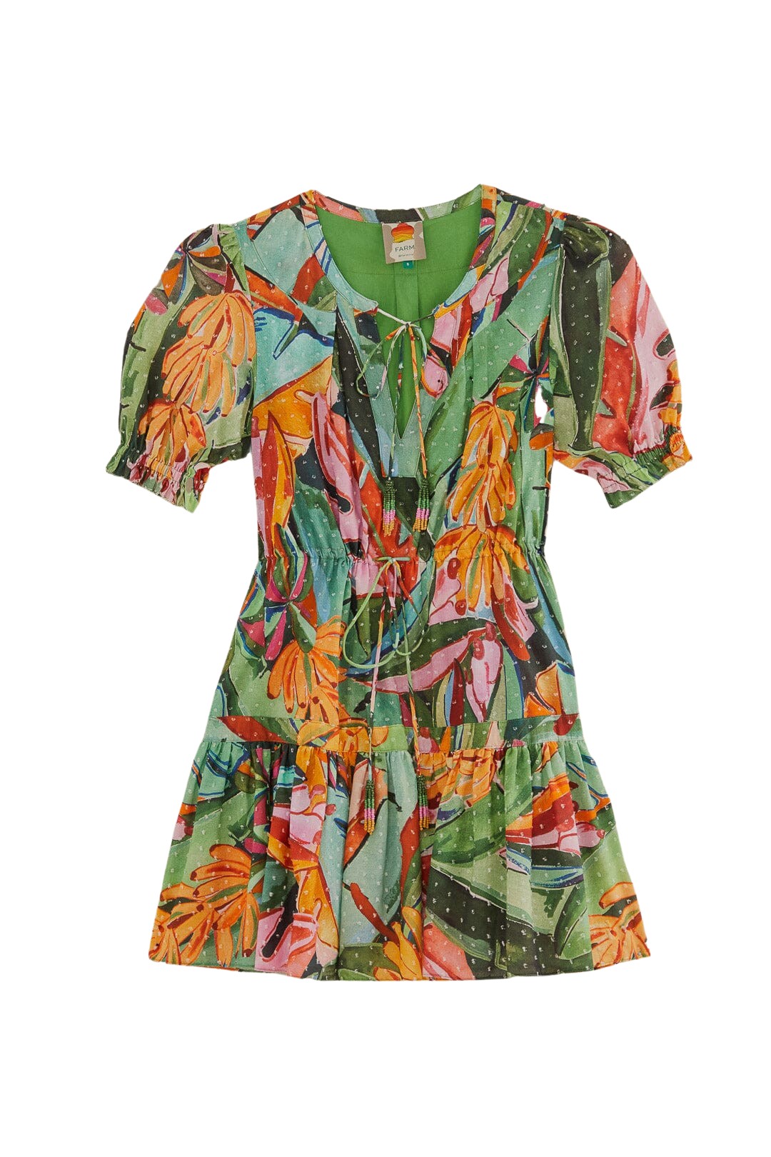 Farm Rio Multicolor Banana Foliage Short Sleeve Mini Dress