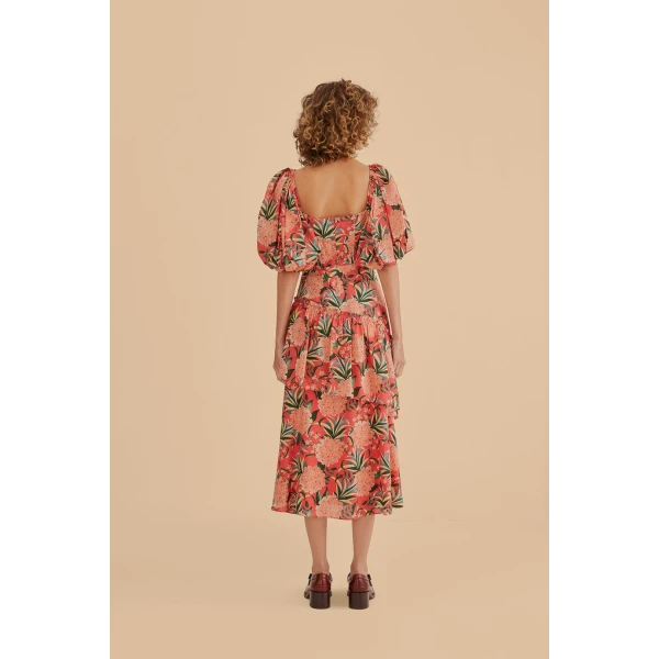 Red Pineapple Bloom Cut Out Midi Dress