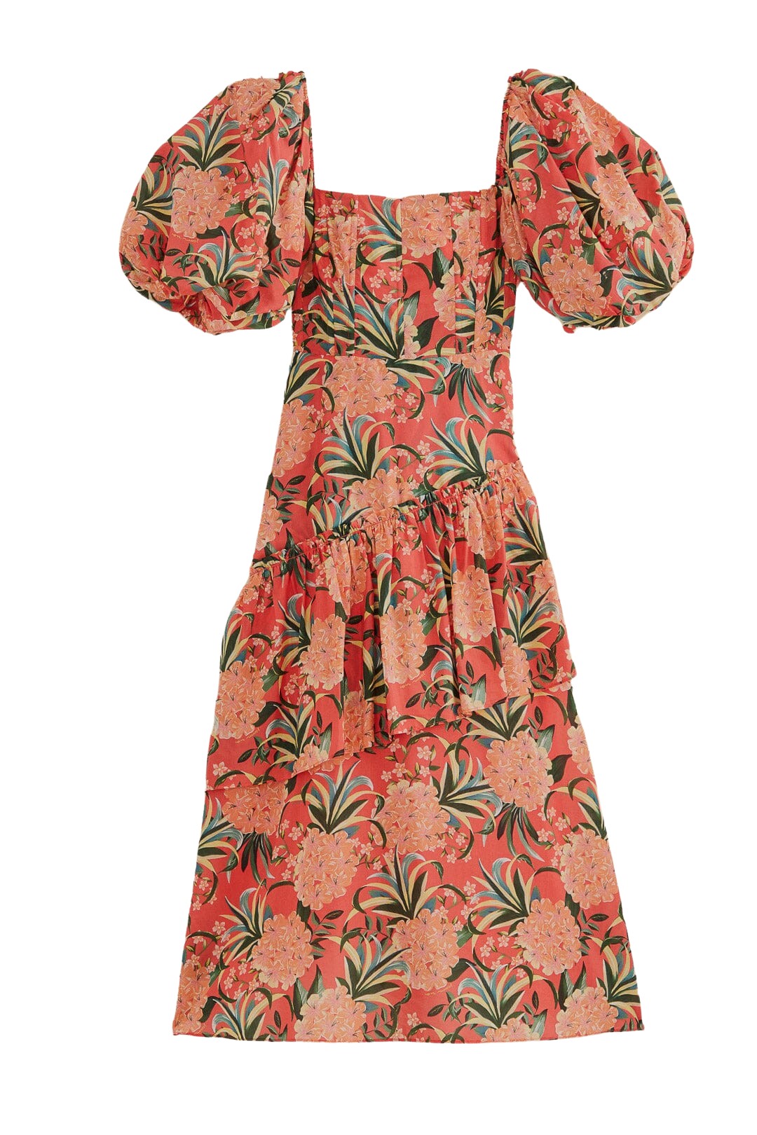 Farm Rio Red Pineapple Bloom Cut Out Midi Dress