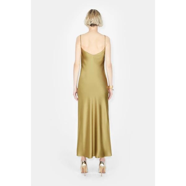 Cropped V-Neck Slip Dress - Olive