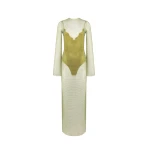 Galvan London Gloria Mesh Dress Olivine58393 nobg
