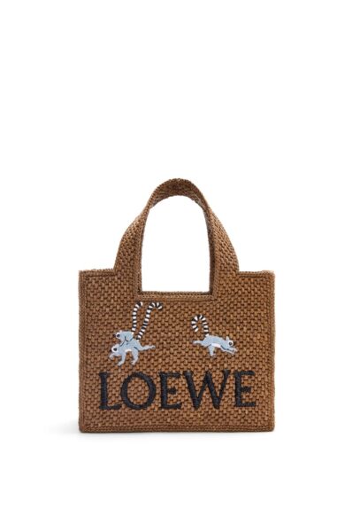 LOEWE Lemur small Font Tote in raffia