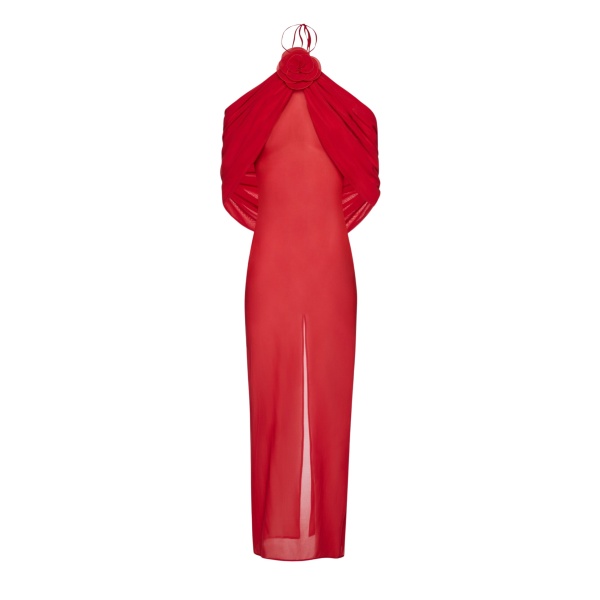 Magda Butrym Flower applique wrap long dress in red scaled43969 nobg