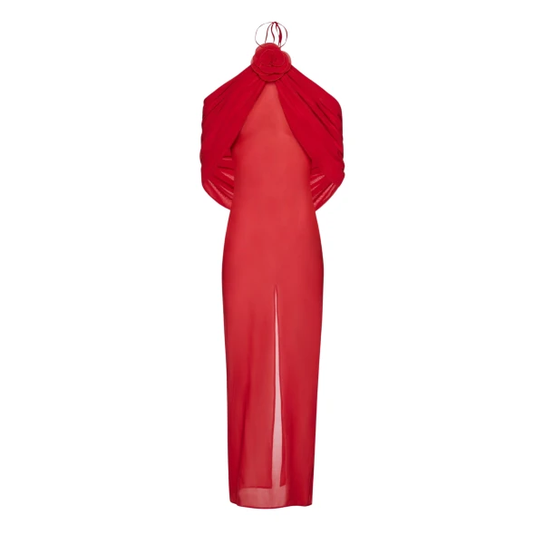 Magda Butrym Flower applique wrap long dress in red scaled43969 nobg