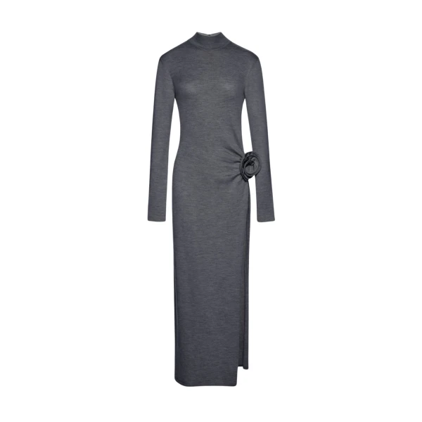 Magda Butrym High neck knit maxi dress in grey scaled84713 nobg