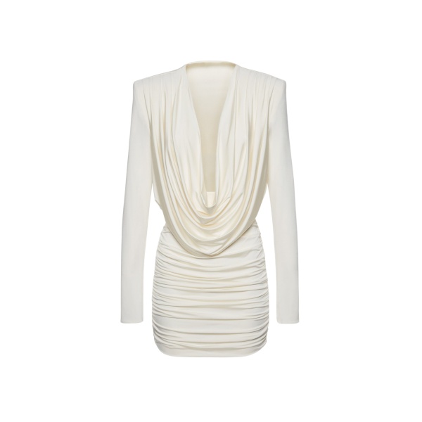 Magda Butrym Long sleeve draped mini dress in cream scaled28044 nobg