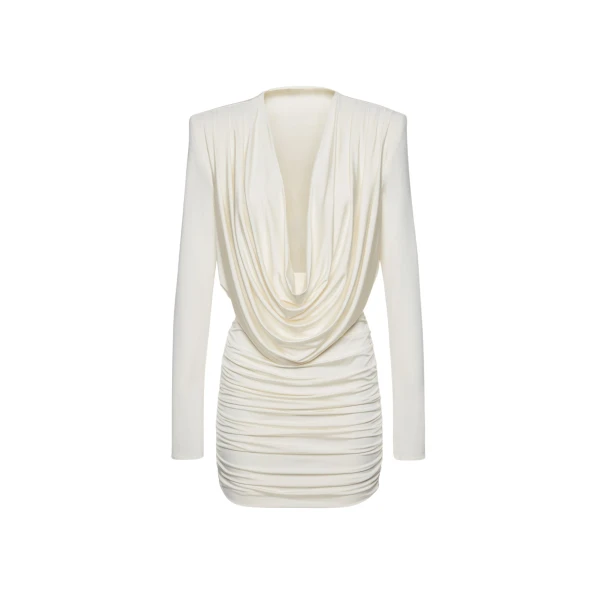 Magda Butrym Long sleeve draped mini dress in cream scaled28044 nobg