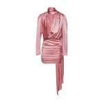 Magda Butrym Long sleeve draped silk mini dress in pink scaled93342 nobg