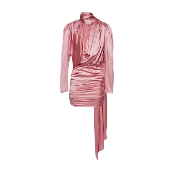 Magda Butrym Long sleeve draped silk mini dress in pink scaled93342 nobg