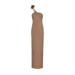 Magda Butrym One shoulder rose applique jersey midi dress in beige scaled33421 nobg
