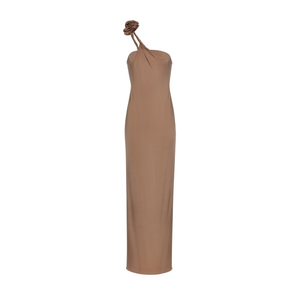 Magda Butrym One shoulder rose applique jersey midi dress in beige scaled33421 nobg