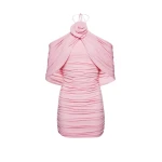 Magda Butrym Ruched flower applique wrap dress in pink scaled32615 nobg