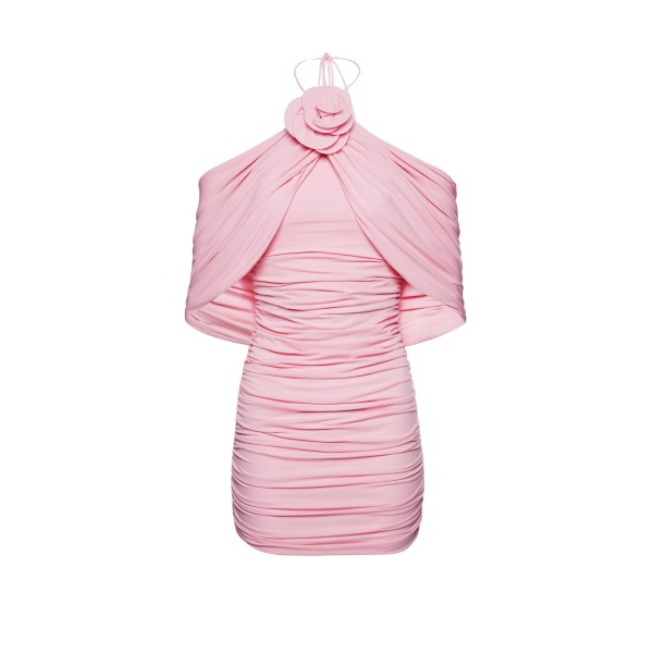 Magda Butrym Ruched flower applique wrap dress in pink scaled32615 nobg