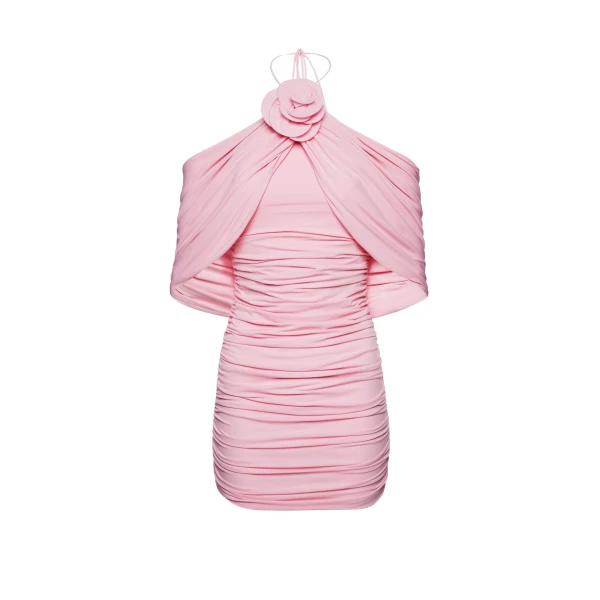 Magda Butrym Ruched flower applique wrap dress in pink scaled32615 nobg