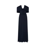 Magda Butrym V neck ruched wrap maxi dress in navy scaled76313 nobg
