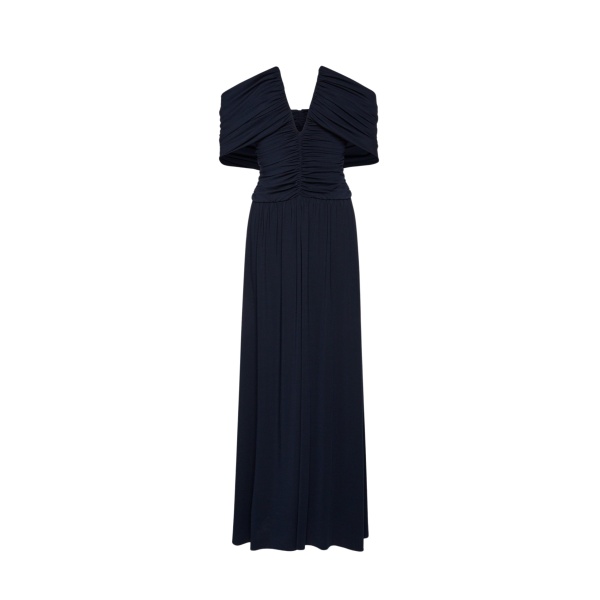 Magda Butrym V neck ruched wrap maxi dress in navy scaled76313 nobg