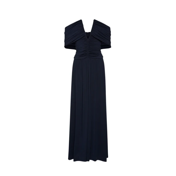 Magda Butrym V neck ruched wrap maxi dress in navy scaled76313 nobg