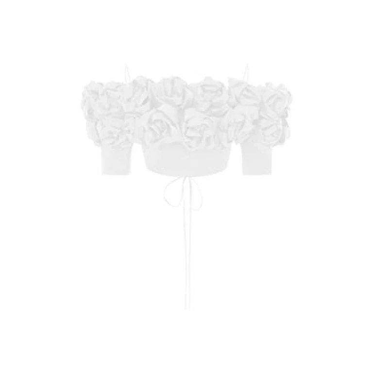 Rasario Cropped Flower Embellished Satin Top With An Opened Back