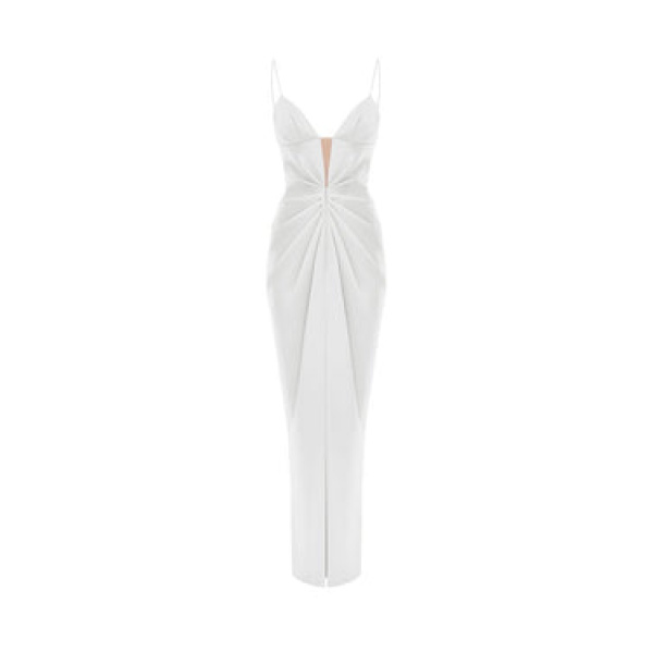 Rasario Draped Satin Maxi Dress With Cutout