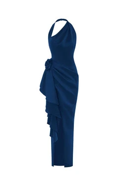 Rasario-Flower-Embellished-Satin-Maxi-Dress Rasario Flower Embellished Satin Maxi Dress