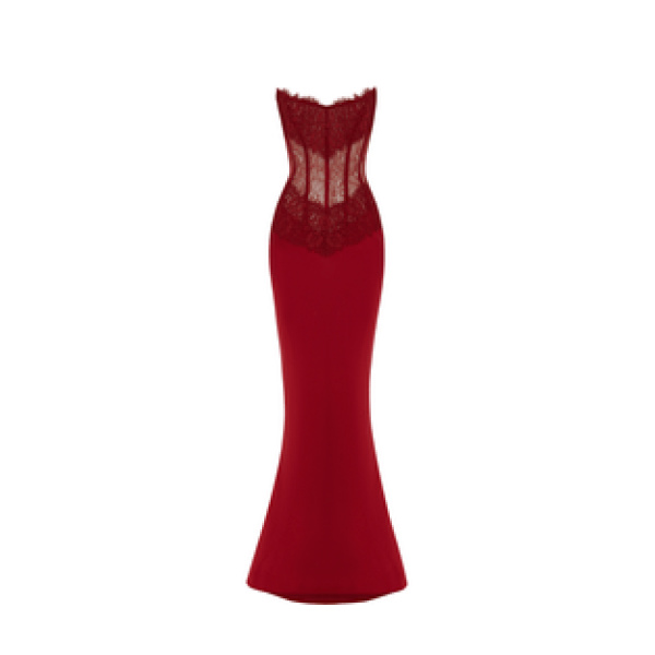 Rasario Lace And Satin Corset Maxi Dress
