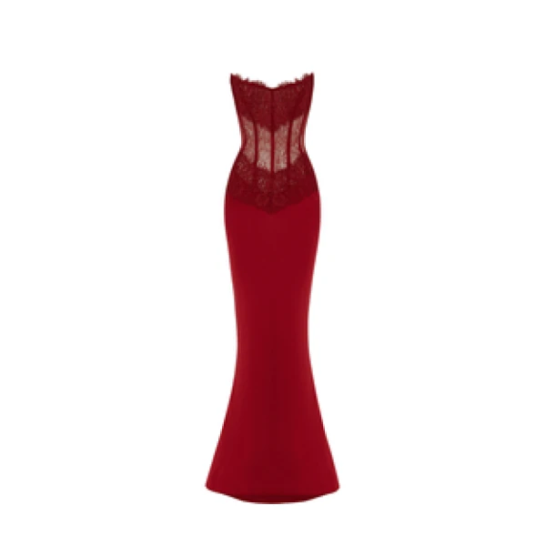 Rasario Lace And Satin Corset Maxi Dress