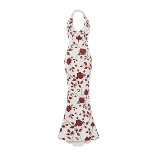 Rasario Printed Satin Maxi Dress With Train