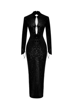 Rasario-Sequinned-Long-Midi-Dress-With-Cutouts-And-Opened-Back Rasario Sequinned Long Midi Dress With Cutouts And Opened Back