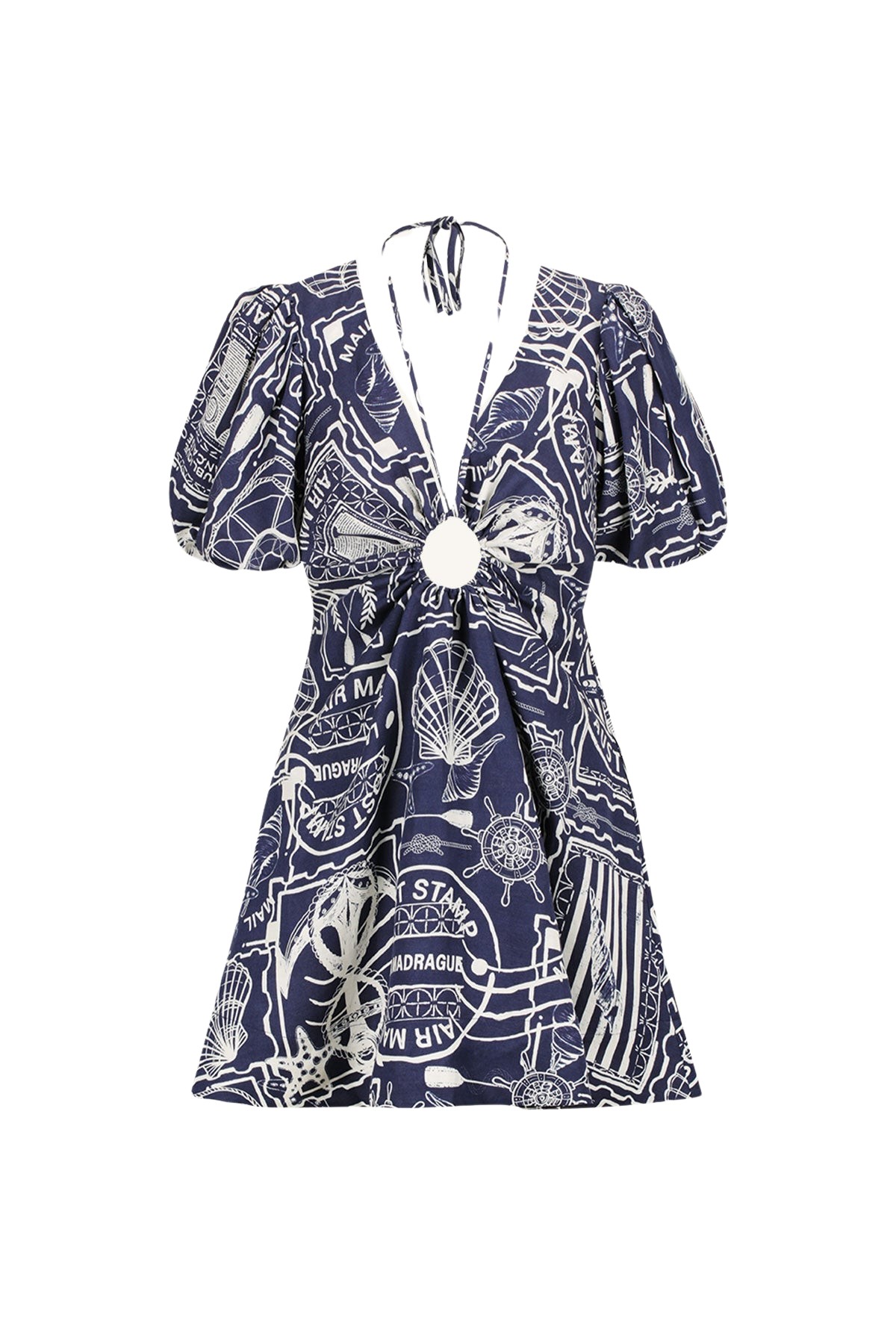 Shona Joy Amelie Linen Ruched Keyhole Mini Dress