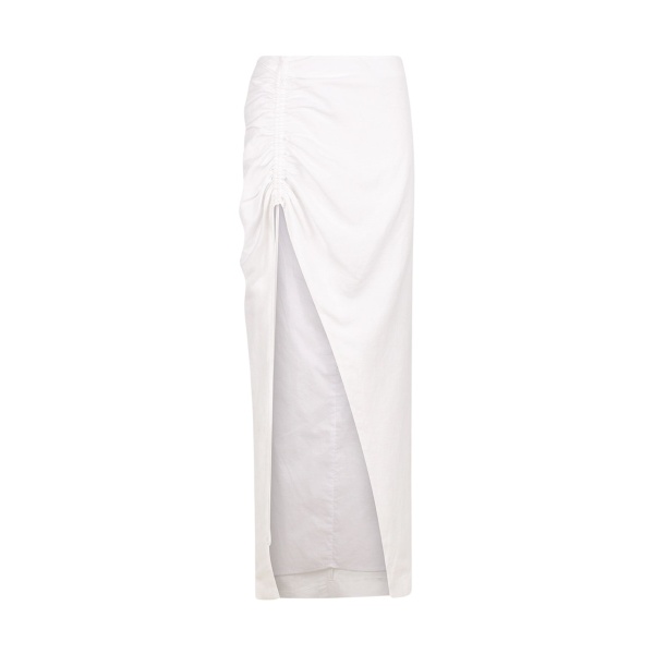 Shona Joy Blanc Linen Ruched Drawstring Midi Skirt11420 nobg
